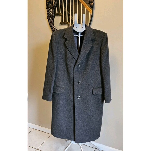 Vintage 90s Wool Cashmere Overcoat The Hub Mens M 40R Hungary Gray Long Trench - Picture 1 of 11